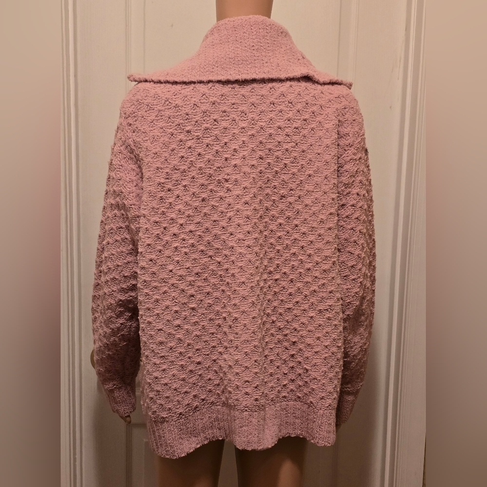 Dressbarn Soft Pink Textured Full Zipper Sweater - Picture 2 of 4
